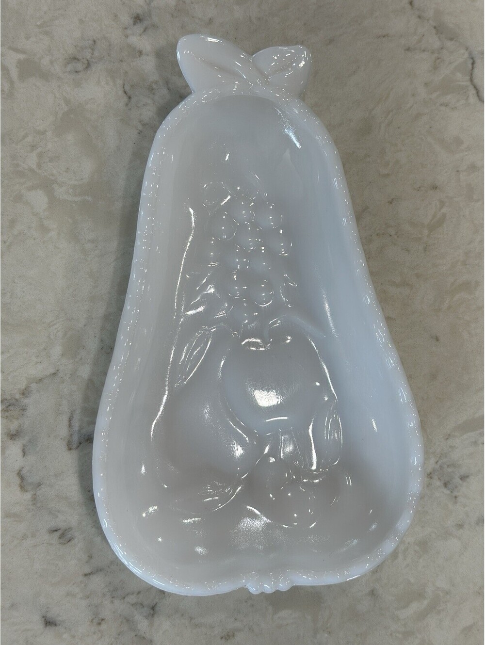 Vintage  Hazel Atlas milk glass pear-shaped relish/trinket dish 1950s 8 Inches